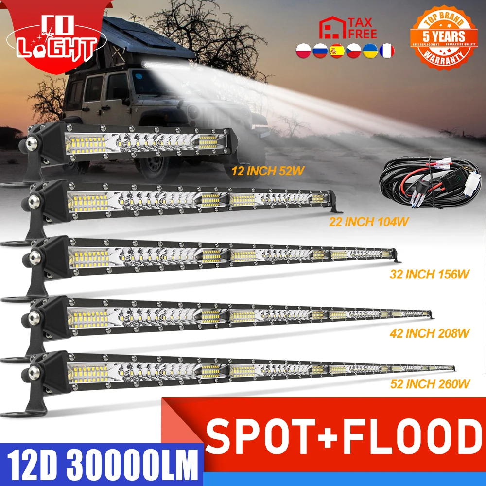 CO LIGHT Super Slim 12V 24V Off Road LED Bar Spot Flood Combo LED Light Bar/Work Light 30000LM for Truck Boat 4x4 SUV Car Barra 