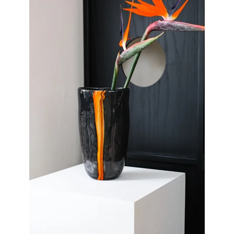 Black orange concave and convex texture new Chinese fashion art retro advanced handmade glazed flower arrangement