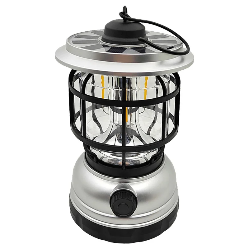 Portable Solar Lights Outdoor New Vintage Hanging Lantern LED For Rechargeable Retro Camping Lighting Antique Storm Lantern Lamp