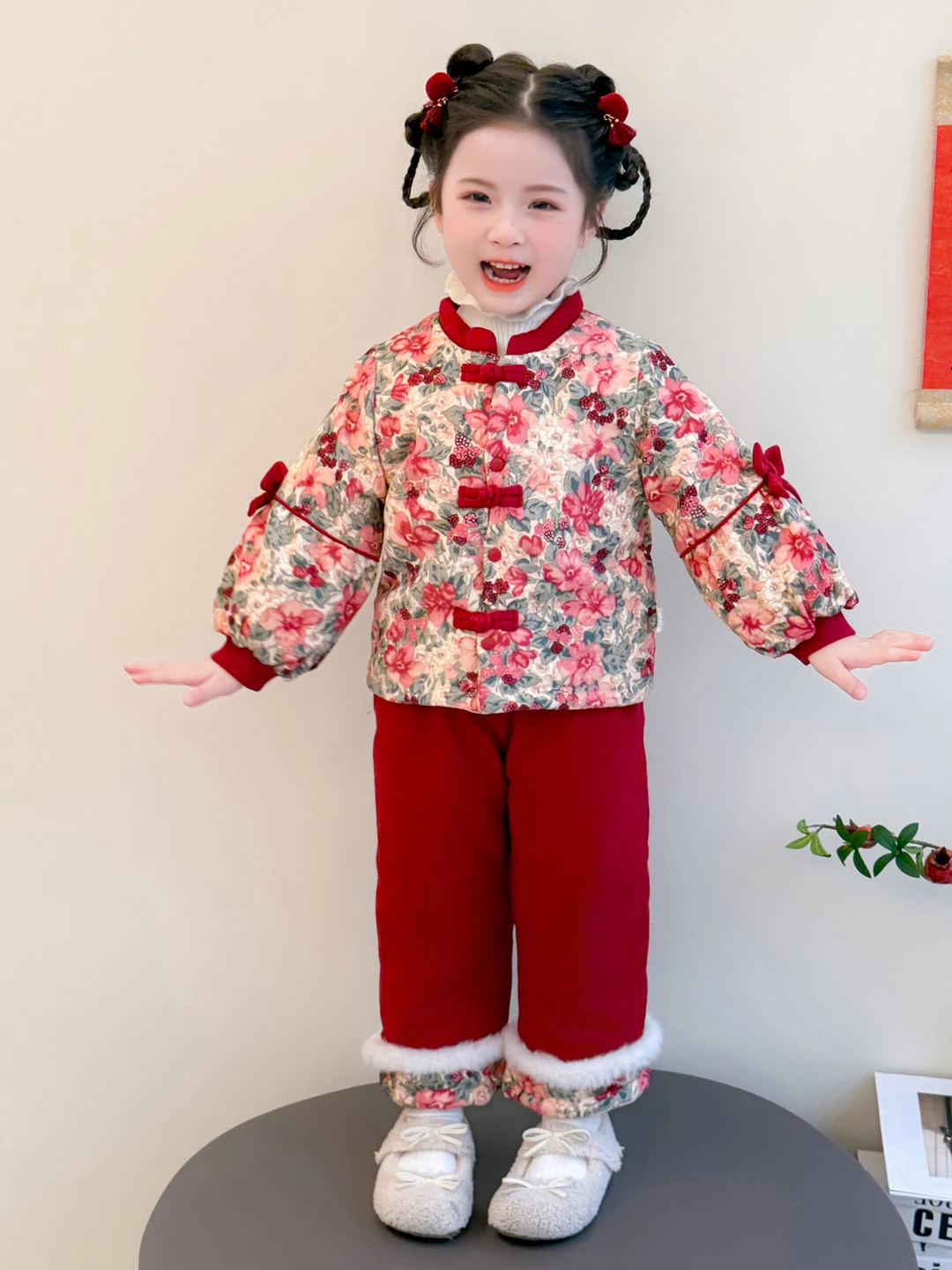 

Теплый новогодний комплект одежды для девочек: модный китайский костюм Тан, зимняя повседневная спортивная одежда