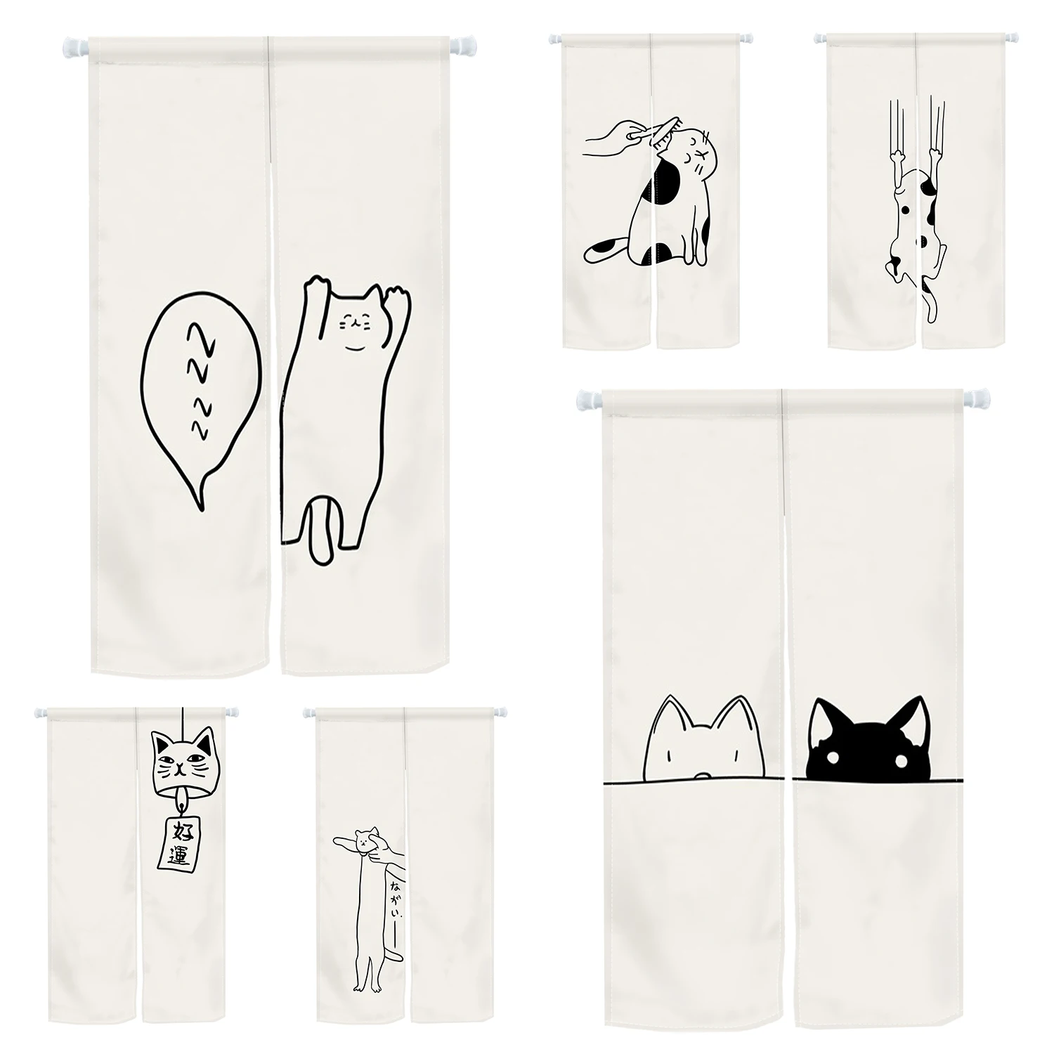 

Hand Painted Cartoon Cat Japanese Door Curtain Partition Kitchen Living Room Entryway Half Curtain Noren Bathroom Doorway Decor