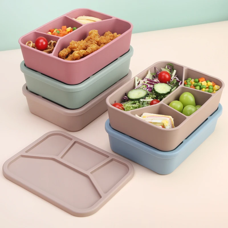 Biodegradable Reusable Adult Lunch  Container Leak Proof 4 Compartment Silicone Bento Lunch  For Offices