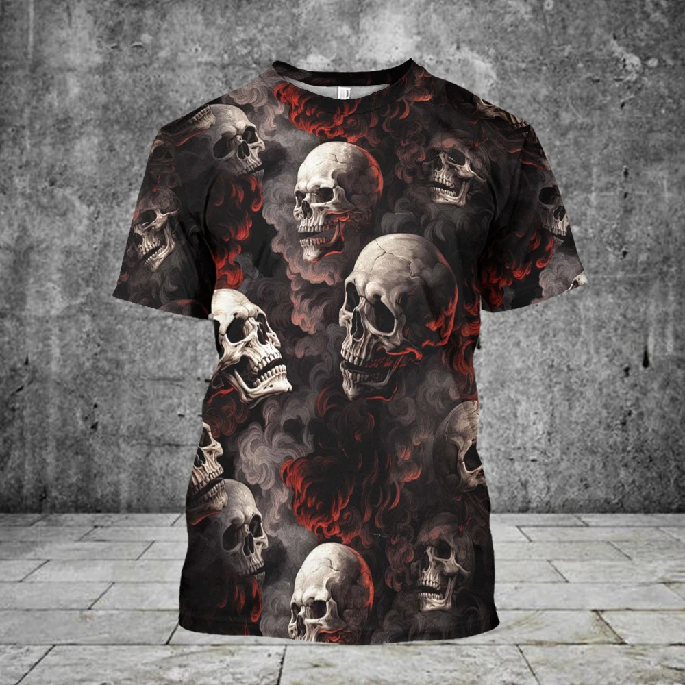 Halloween Men\'s T-shirt Skull 3D Printing T-shirts Casual Harajuku Short Sleeve Tees Oversized Men Clothing Tops Hip Hop Clothes