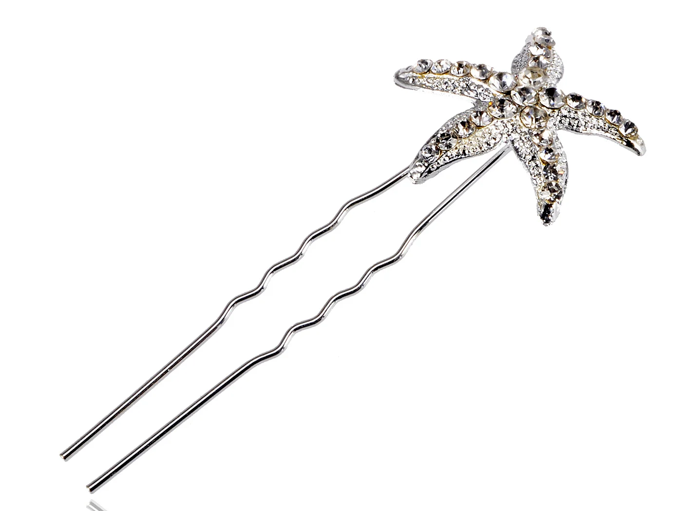 Contemporary Inspired Silver Metal Tone Carved Five Legged Star Fish Single Hair Pin