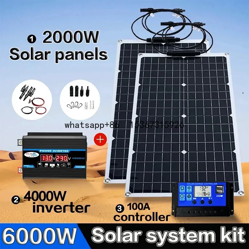 

110V 220V 2000W Flexible Solar Panel System 12V Battery Charger Controller 4000W Inverter Kit Complete For Home Outdoor Capming