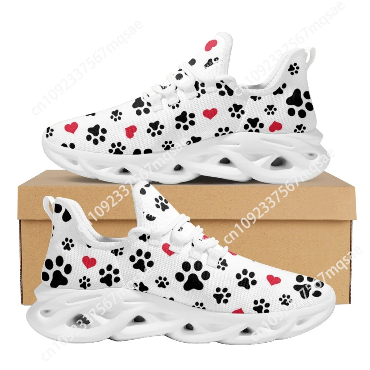 

Custom Non-Slip Women's Flat Shoes Dog Paw Footprint Mesh Cushion Sneakers Lightweight Lace-up Running Tennis for Women Man