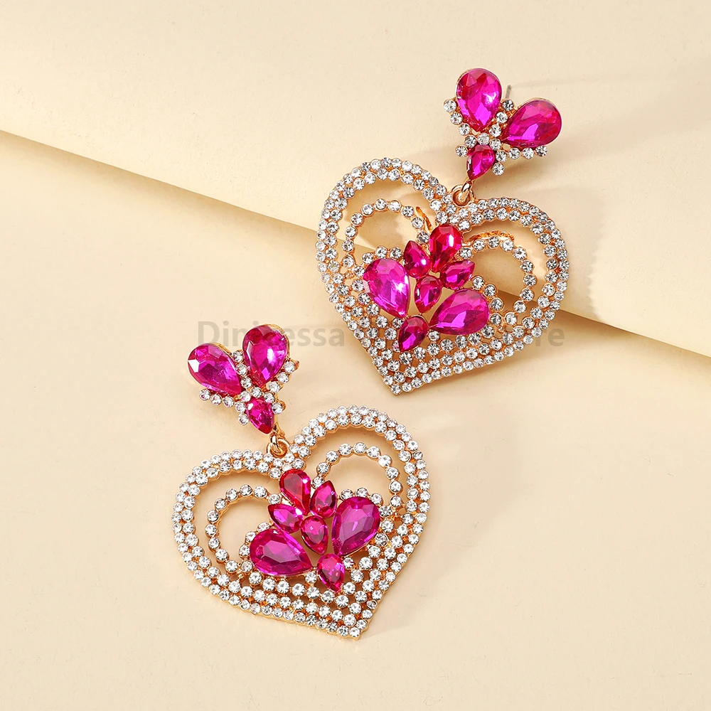 Multicolor Heart Crystal Female Charm Romantic Wedding Party Jewelry Trend Luxury Ear Accessories Unusual Dangle Drop Earrings