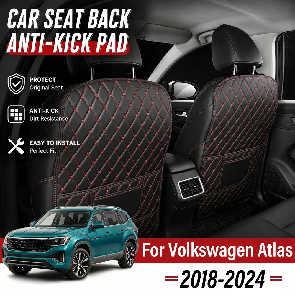 Easy Clean PU Anti Kick Mat Pads For Volkswagen Atlas 2018-2024 Dirt-Repellent, Two Color Choice, Quick Install Full Coverage