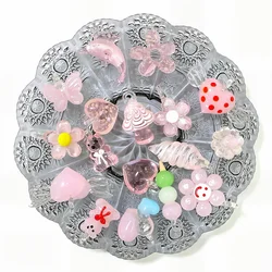 2pcs Cute Pink Glass Charms Pendant Mini Heart Flower Jellyfish Dolphin Mushroom Rice Ball Conch Butterfly Bear Pumpkin Ornament