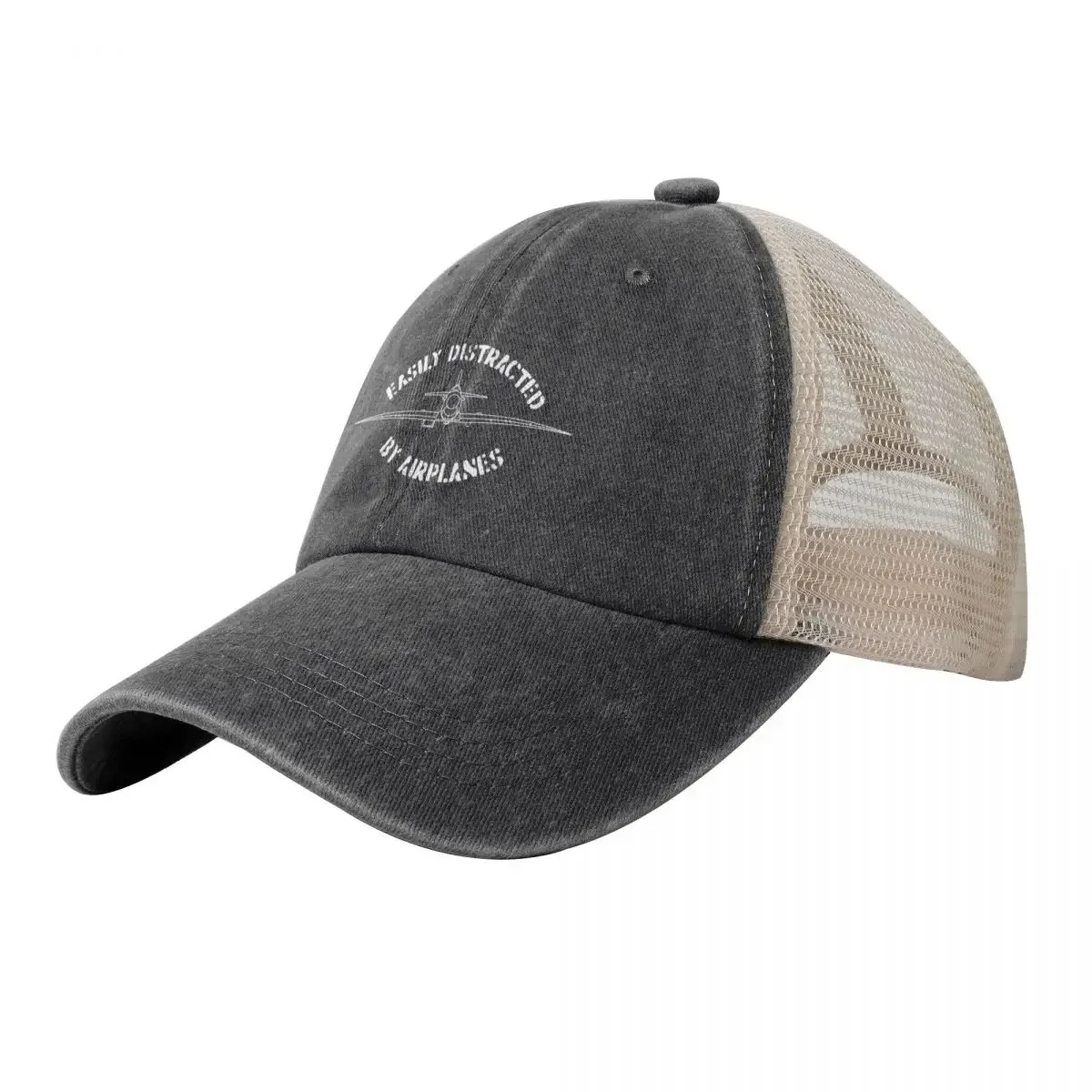 Easily distracted by airplanes Cowboy Mesh Baseball Cap Fashion Beach Hip Hop Beach Sports Cap Woman Men's
