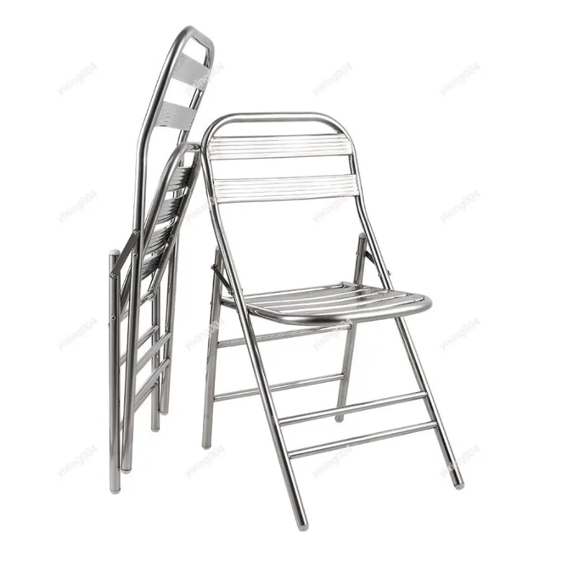 Stainless Steel Folding Chair, Portable Metal Backrest Stool for Outdoor Home Use