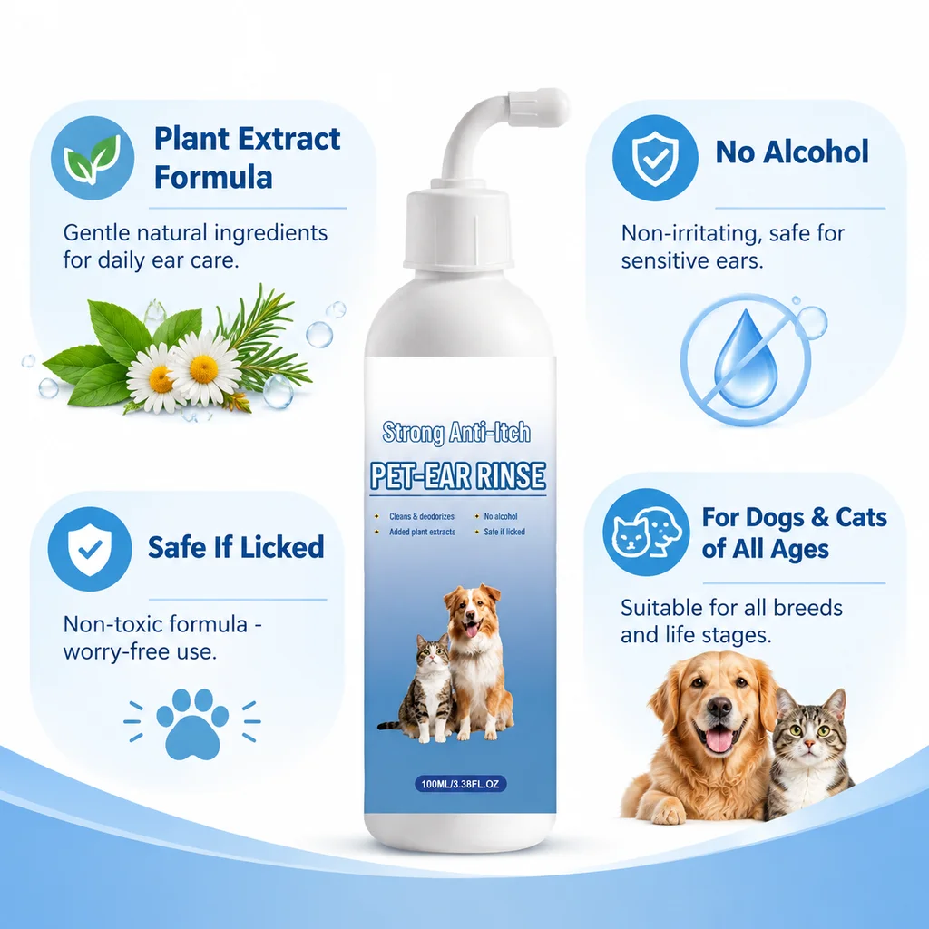 Dog Cat Ear Cleaning Solution with 10 Cotton Swab Alcohol Free Safe Lickable Ear Wax Remover Pet Ear Rinse All Age Pet DailyCare