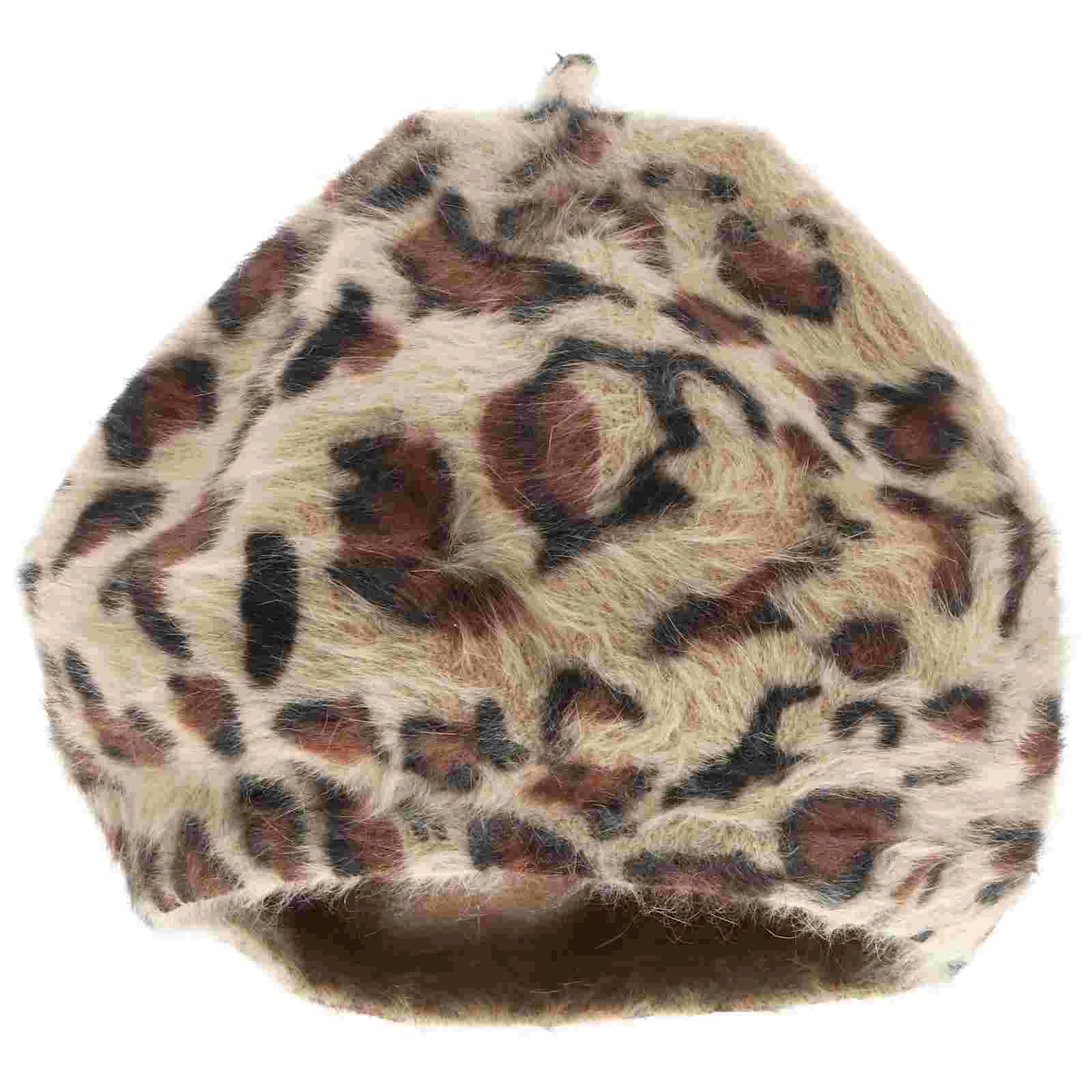 Boina con estampado de leopardo para mantener el calor, accesorios para sombreros de mujer, gorro de felpa de piel de conejo de lana para pintor