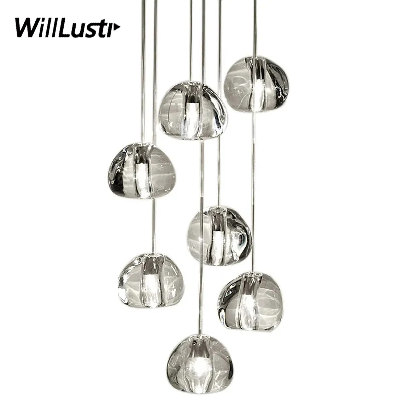 LED Meteor Pendant Lamp K9 Crystal Ceiling Chandelier Mall Villa Hotel Cafe Home Staircase Bedside Pear Suspension Hanging Light