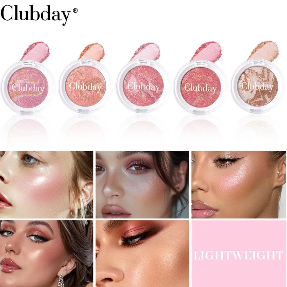 Marble Blush Palette Pearlescent Baked Brightening Blush Powder Cheek Tint Blusher Contour Highlighter Face Shadow Shimmer Rouge