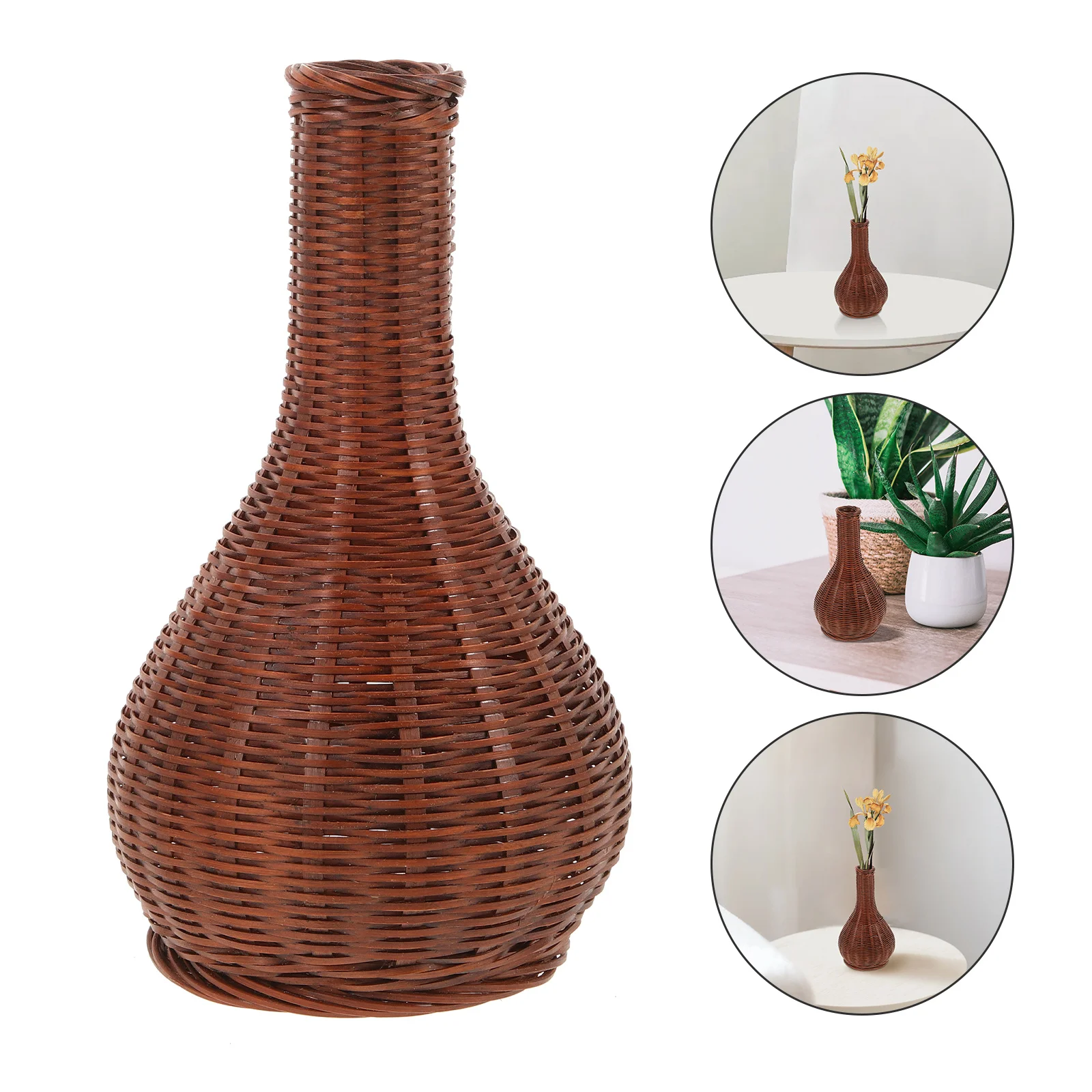 

Bamboo Woven Vase Rustic Woven Flower Vase Unique Handcrafted Design Minimalist Home Desk Decoration Artificial Flower Container