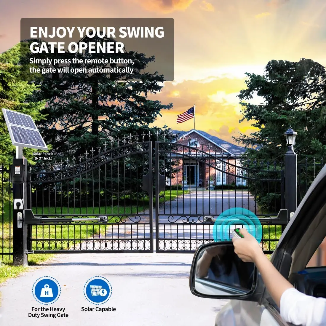 

AT1202 Automatic Gate Opener for Heavy Duty Dual Swing Gates Up to 18ft per Arm, Dual Swing Gate Operator AC Powered with Remote
