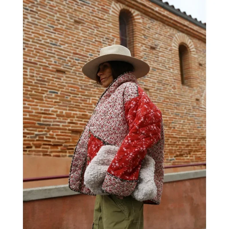 Chaqueta de algodón con estampado para mujer, Abrigo acolchado de manga larga, Estilo Vintage Harajuku, ropa de diseñador para Otoño e Invierno