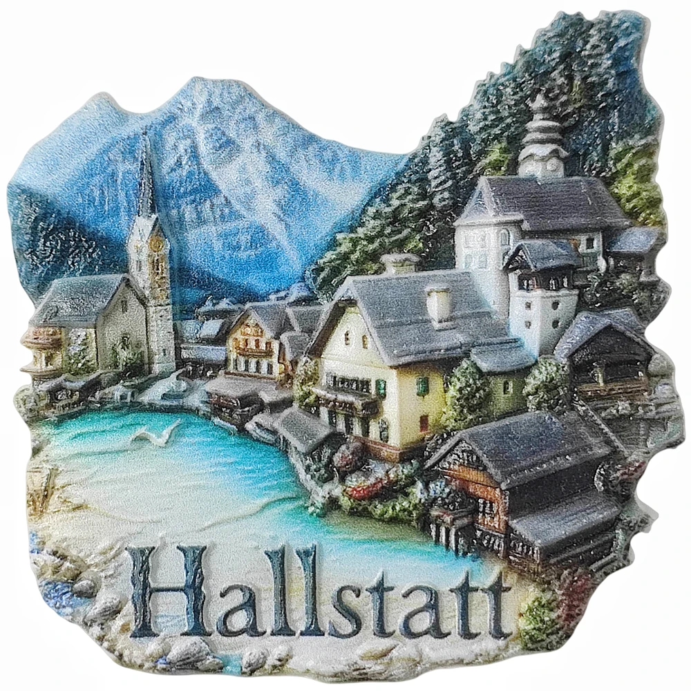 Hallstatt Austria Fridge Magnet Souvenir Gift,Resin Handmade Hallstatt Refrigerator Magnet Home Decoration Collection