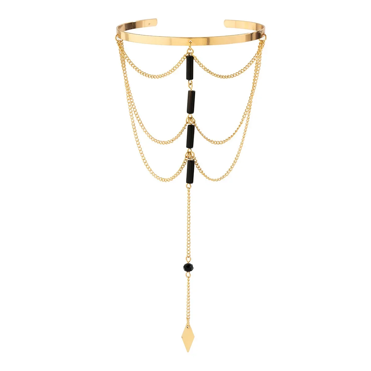 سوار سوار هندسي على شكل سي للنساء ، سوار بشراشيب مطرز ، مجوهرات ذهبية عتيقة ، أسود ، أخضر ، حفلة عطلة على شاطئ البحر