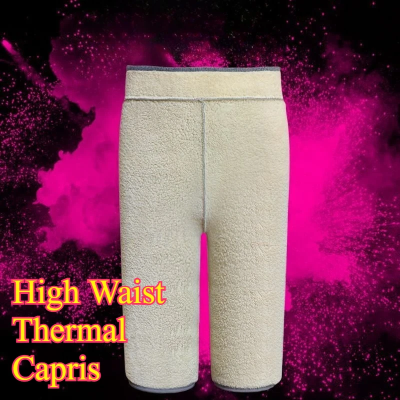 Ultra Ladies Fleece Lined Thermal High Waist Warm Capri Pants Abdomen Leg Protection Thick Cozy Soft Stretchable Winter Casual