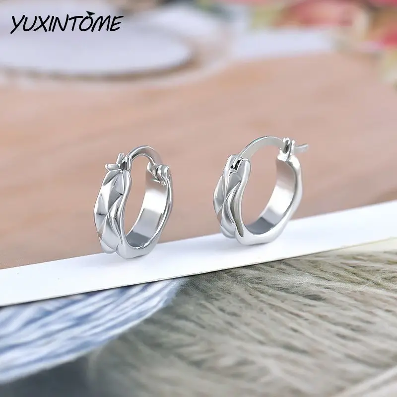 925 Sterling Silver Ear Needle Classic Simple Lozenge Hoop Earrings Fashionable and Elegant Women's Daily Leisure Ear Jewelry