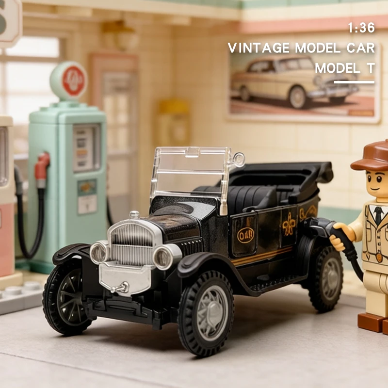1:36 Vintage-Modellauto aus Legierung, klassisches Cabriolet, Drück-und-Gehen-Automodell, Miniaturfahrzeug-Replik für Sammler und als Geschenk – Detail 4