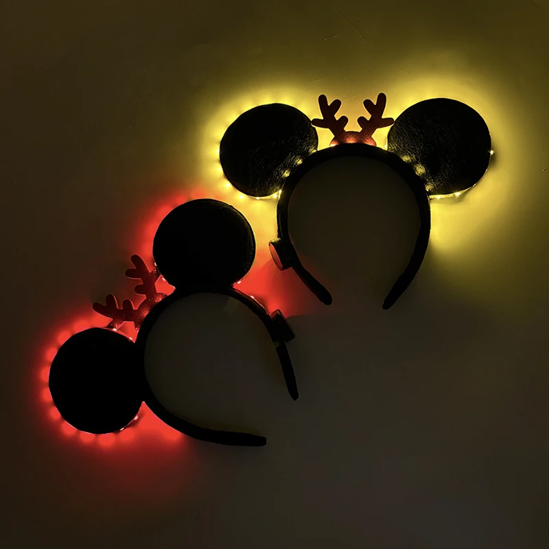 Cute Luminous Glowing Mouse Ears Headband LED Antler Mickey Hairband Girl Boy Christmas Decor Headbands Navidad Hair Accessories