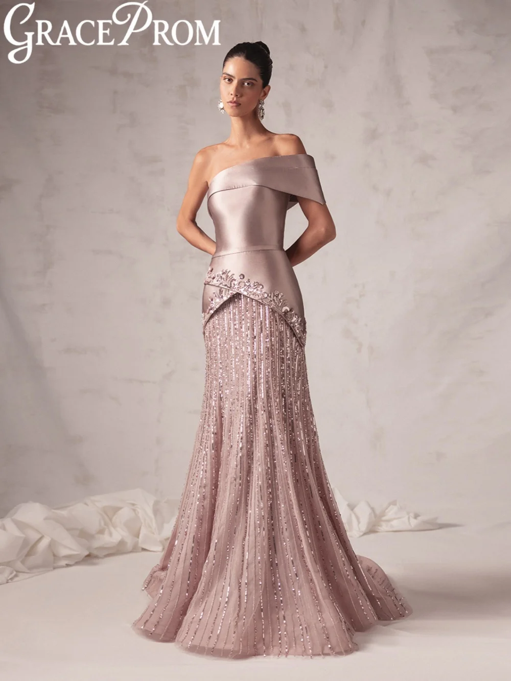 

New Arrival Beaded Evening Dress Luxurious One Shoulder Long Wedding Party Gowns Customized Stunning Mermaid Banquet Gowns