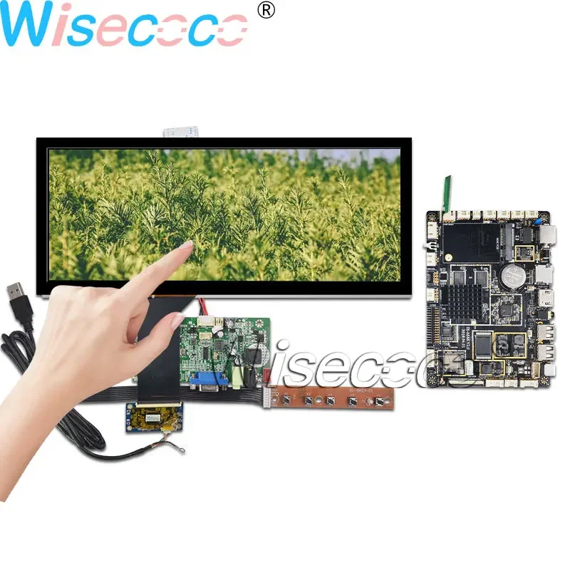 Wisecoco 12.3Inch 1920×720 LCD Screen Bar Display 1000nits Capacitive Touch Sensor 50pin LVDS  VGA Android Board