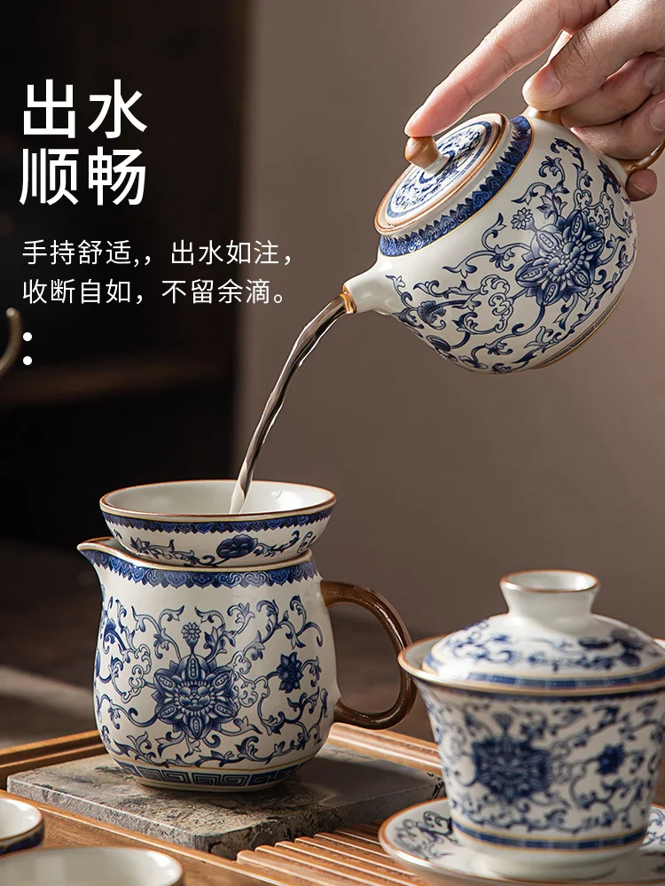 

Ru kiln blue kung fu tea set office parlor celadon porcelain cover bowl tea cup tea tray gift box set