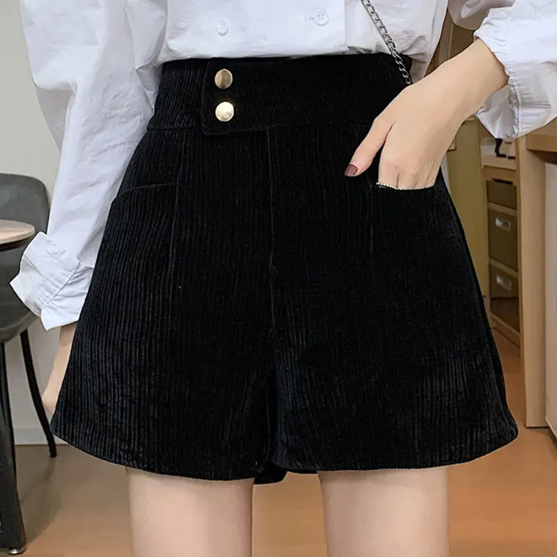 Shorts Women Corduroy Designer Vintage S-3XL Autumn Winter All-match Street Wear Mature Ladies Fashionable Tender New Шорты Ins