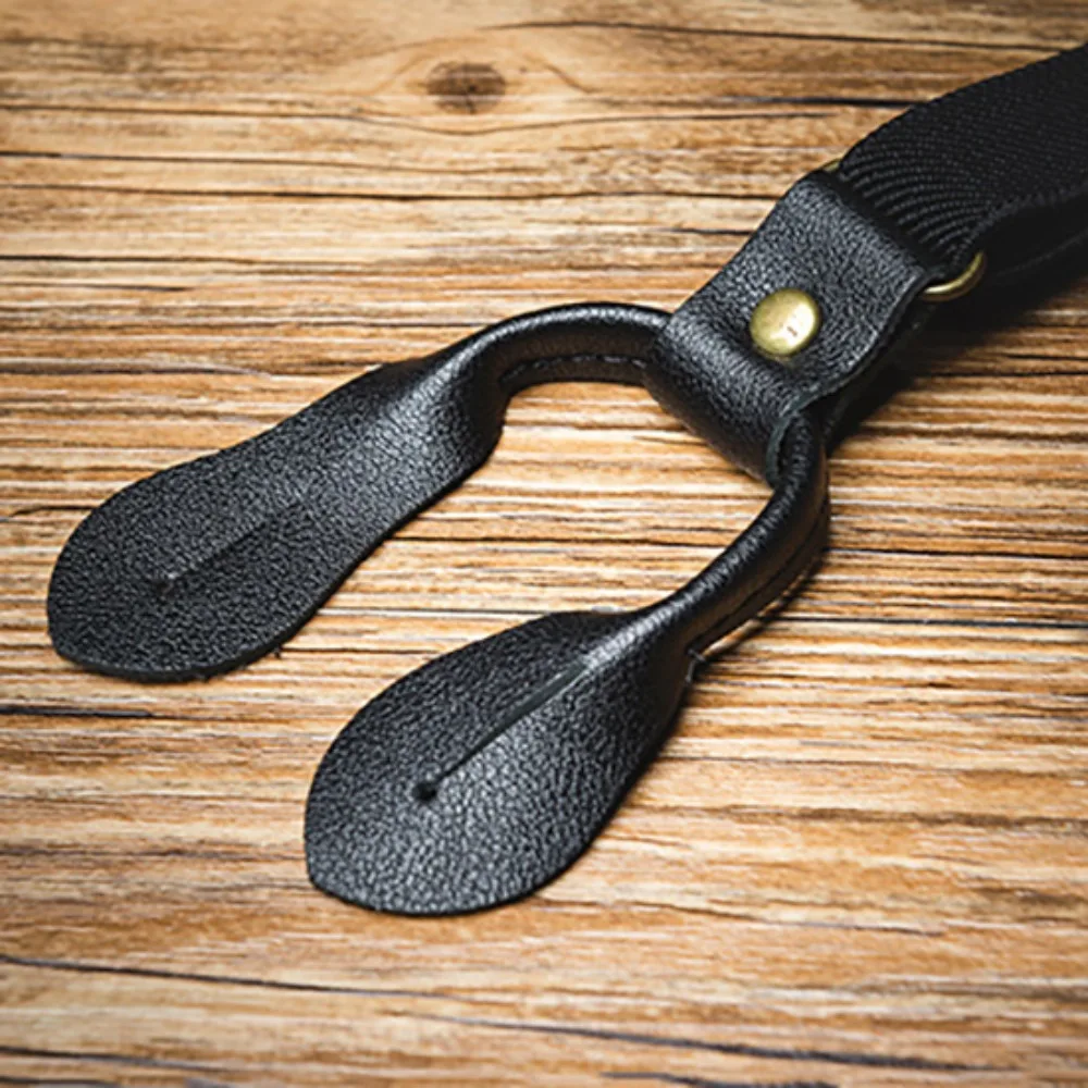 Fashion Y-Type Suspenders for Men Retro Anti-slip Buttoned Suspenders Suit Accessories British Style PU Leather Suspenders Gift