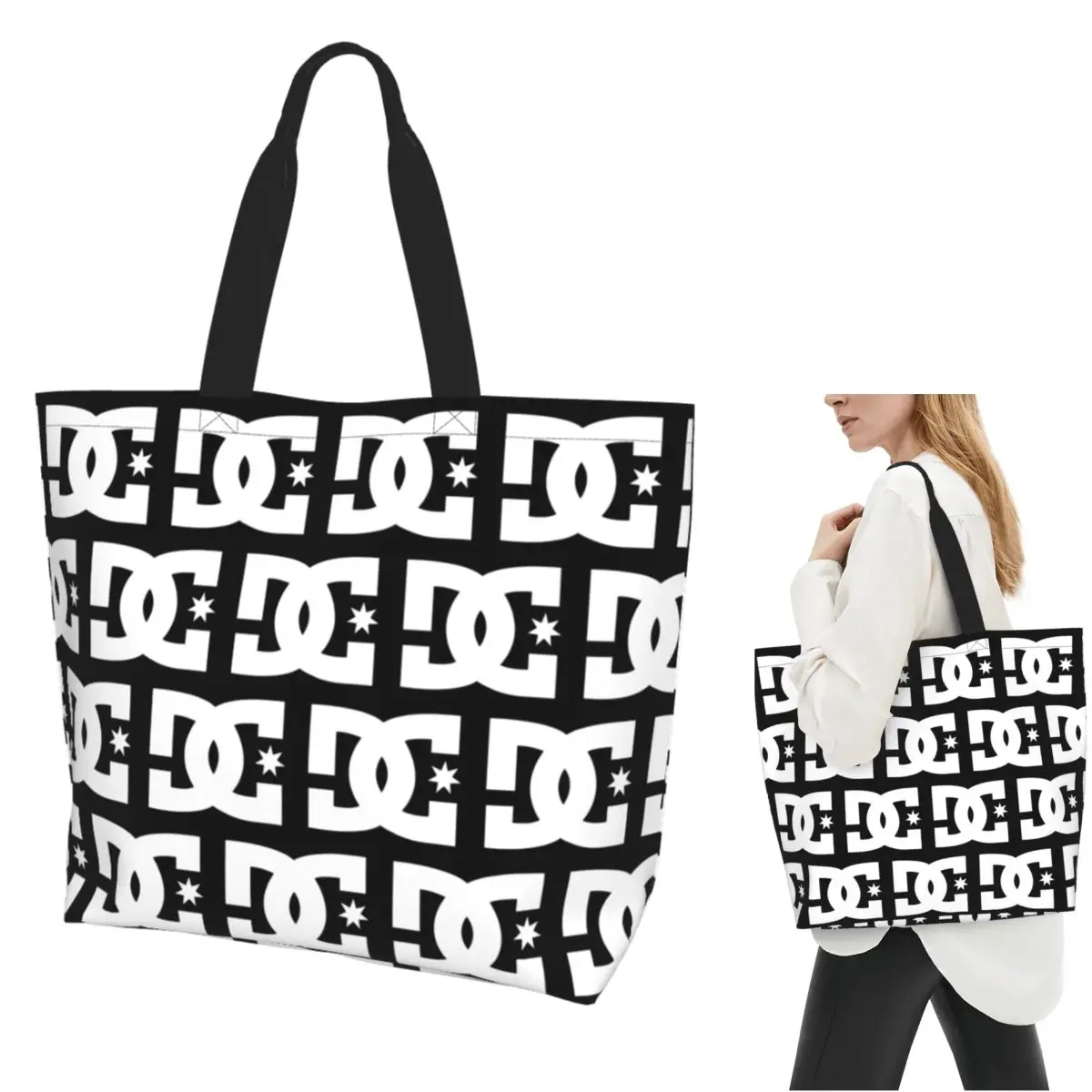 

DC Shoe Co Shopping Tote Bag Холщовые сумки на плечо большой вместимости Сумка-шоппер для продуктов для женщин