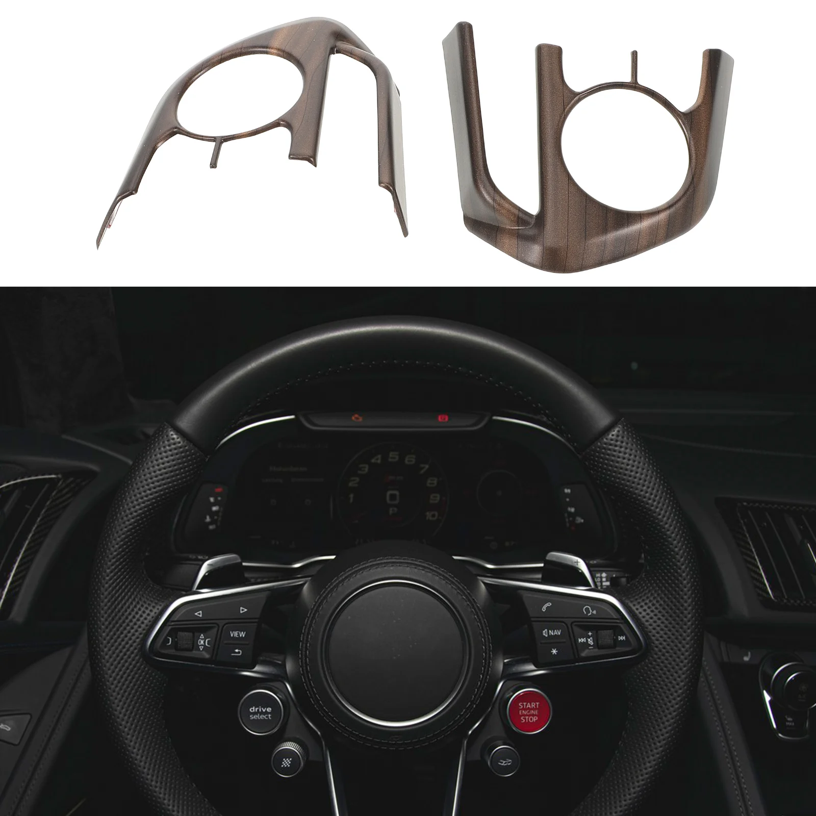 

2 Pcs Steering Wheel Cover Trim Black Abs Car Interior Decoration Adhesive