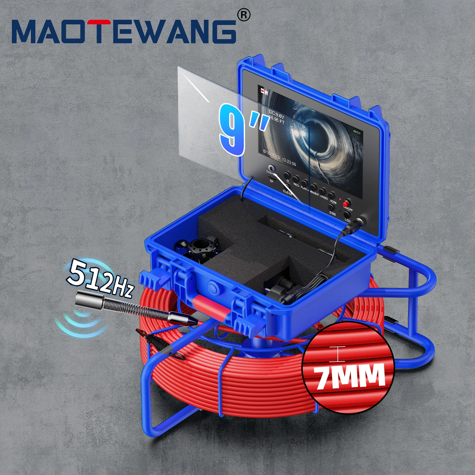 

9" Sewer Pipe Inspection Camera 7MM Diameter IP68 Drain Pipeline Video Industrial Endoscope 512HZ Self-leveling Meter Counter