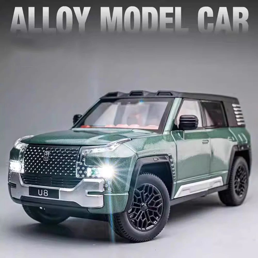 1:24 BYD se ve en U8 modelo de juguete Diecast coche sonido luz tirar hacia atrás puertas abiertas función de absorción de impacto vehículo niño juguetes grandes