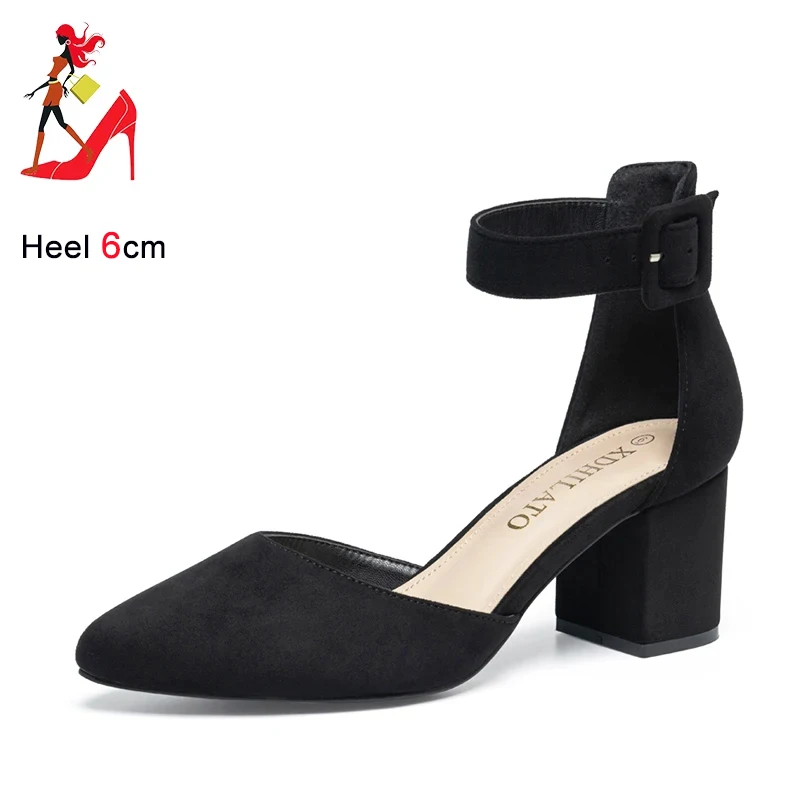 Ankle Buckle Strap Women Sandals 6CM Square Heel Party Dress Shoes 2024 New Summer Elegant With Baotou High Heels Shoe Female