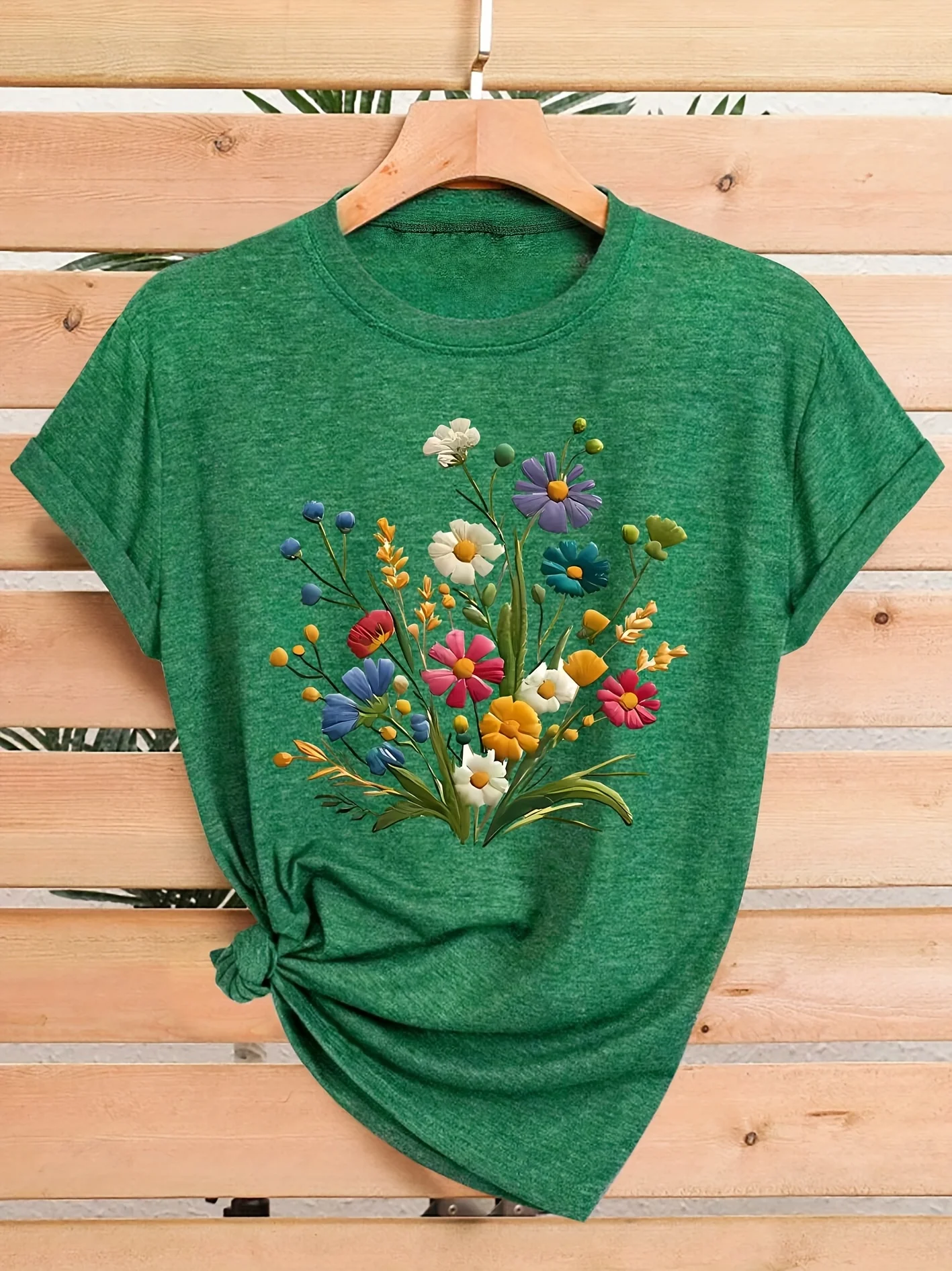 Wildflower Bouquet Women's Tee - Colorful Floral Graphic, Casual Teal Top image 5