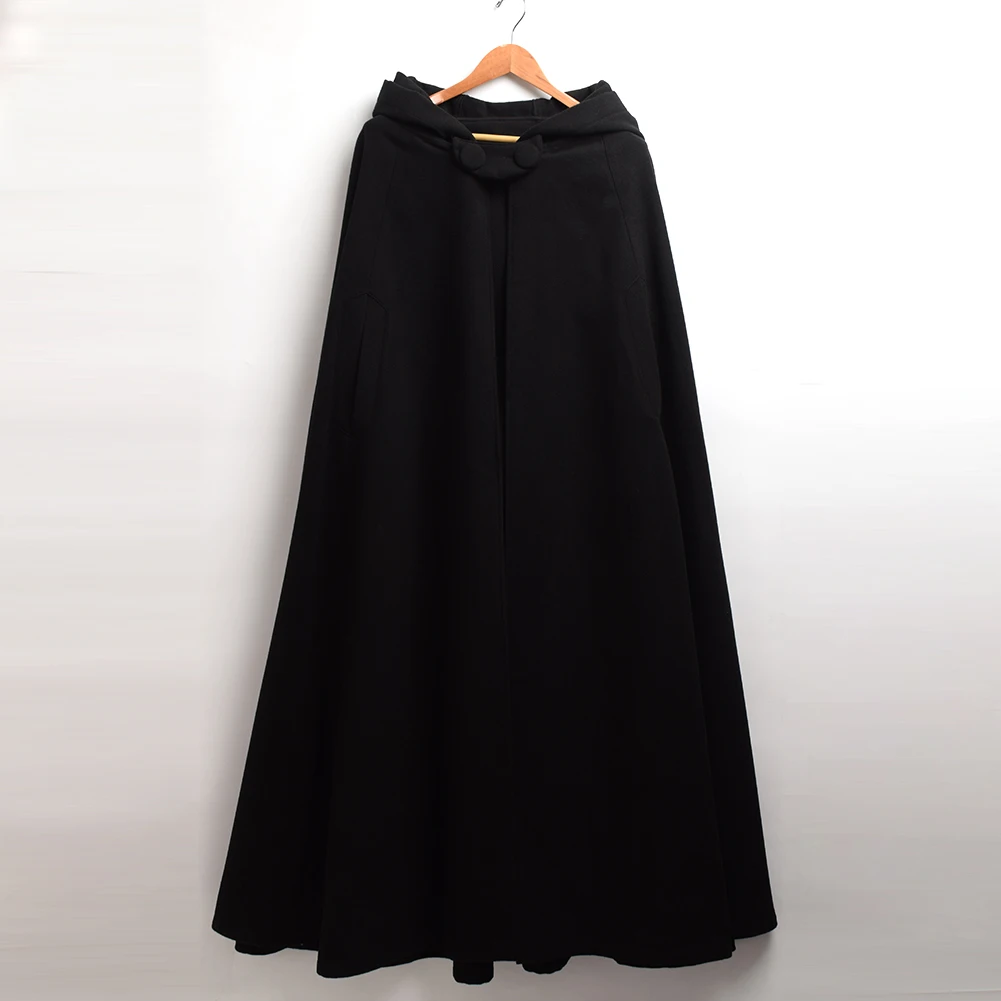 Medieval Woolen Poncho Cape for Women Winter Hooded Cloak Long Coat