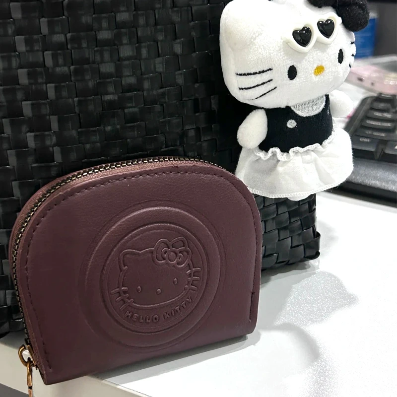 Vintage Leather Brown Hello Kitty Card Holder Fashion Japanese Girl Portable Bank Card Storage Bag Decoration Birthday Gift