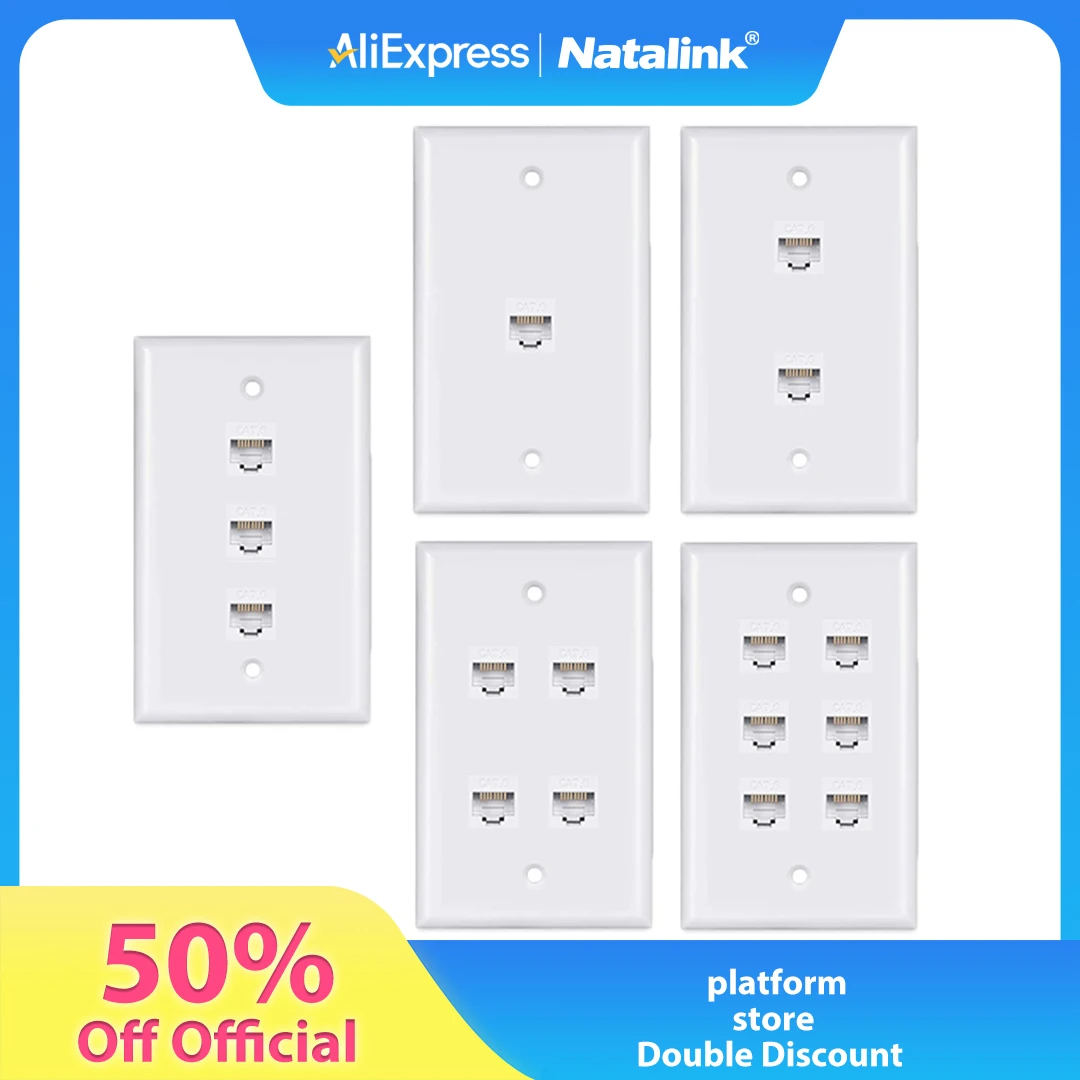 Natalink 1Pack Cat 6 Ethernet Wall Plate, Ethernet Wall Plate żeńsko-żeńska zdejmowana kompatybilna z urządzeniami Ethernet Cat6/5/5e