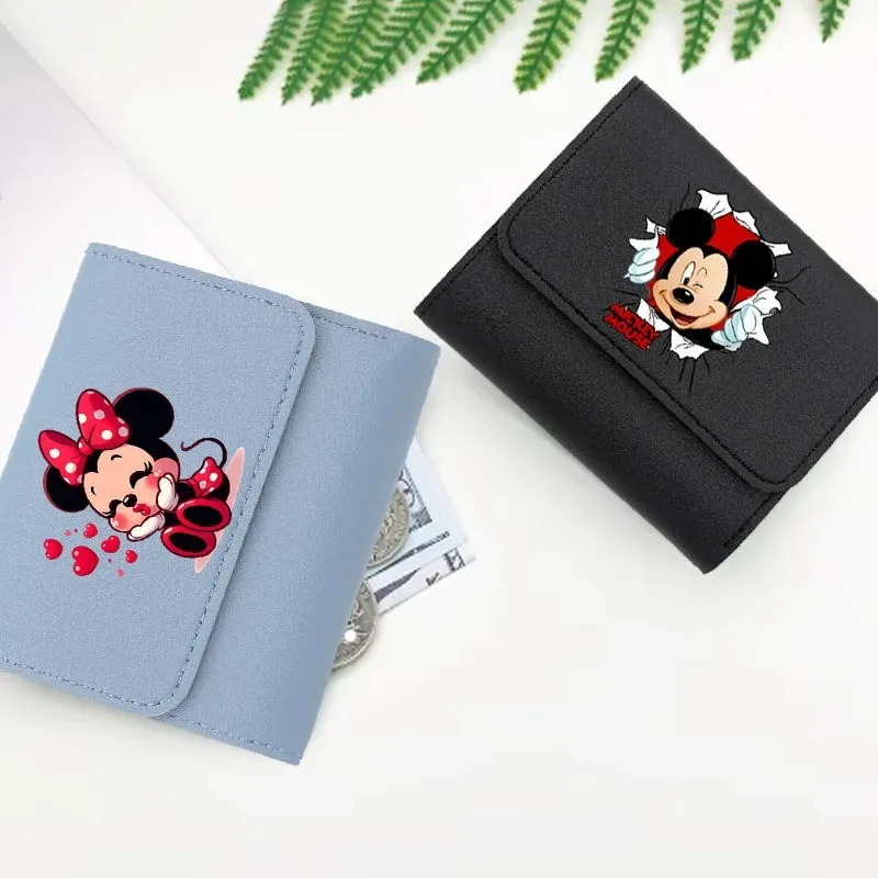 

Cartoon Disney Mickey Minnie Mouse Women's Wallet New Short Mini Wallet Girls Causal Pu Leather Coin Card Holders Women Purse