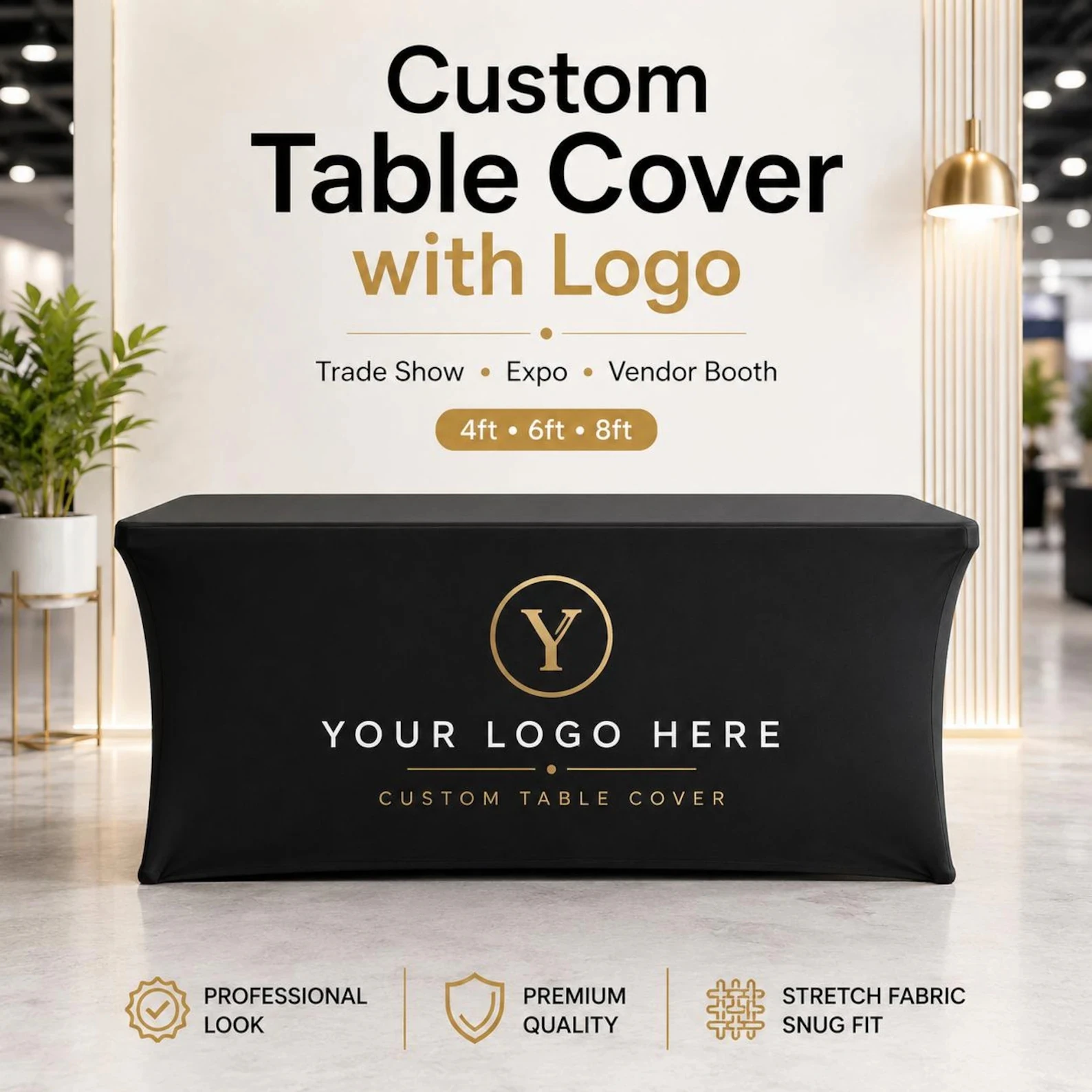 Custom Business Table Cover Logo, Personalized Vendor Booth Tablecloth Trade Show Corporate Spandex Table Covers