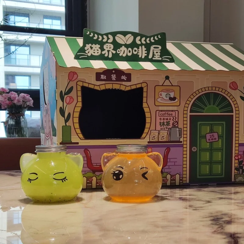 カスタム500ml（16オンス）可愛い動物猫型水筒、テイクアウトドリンク包装容器、ミルクティー、タピオカドリンク用カップ（蓋付き）