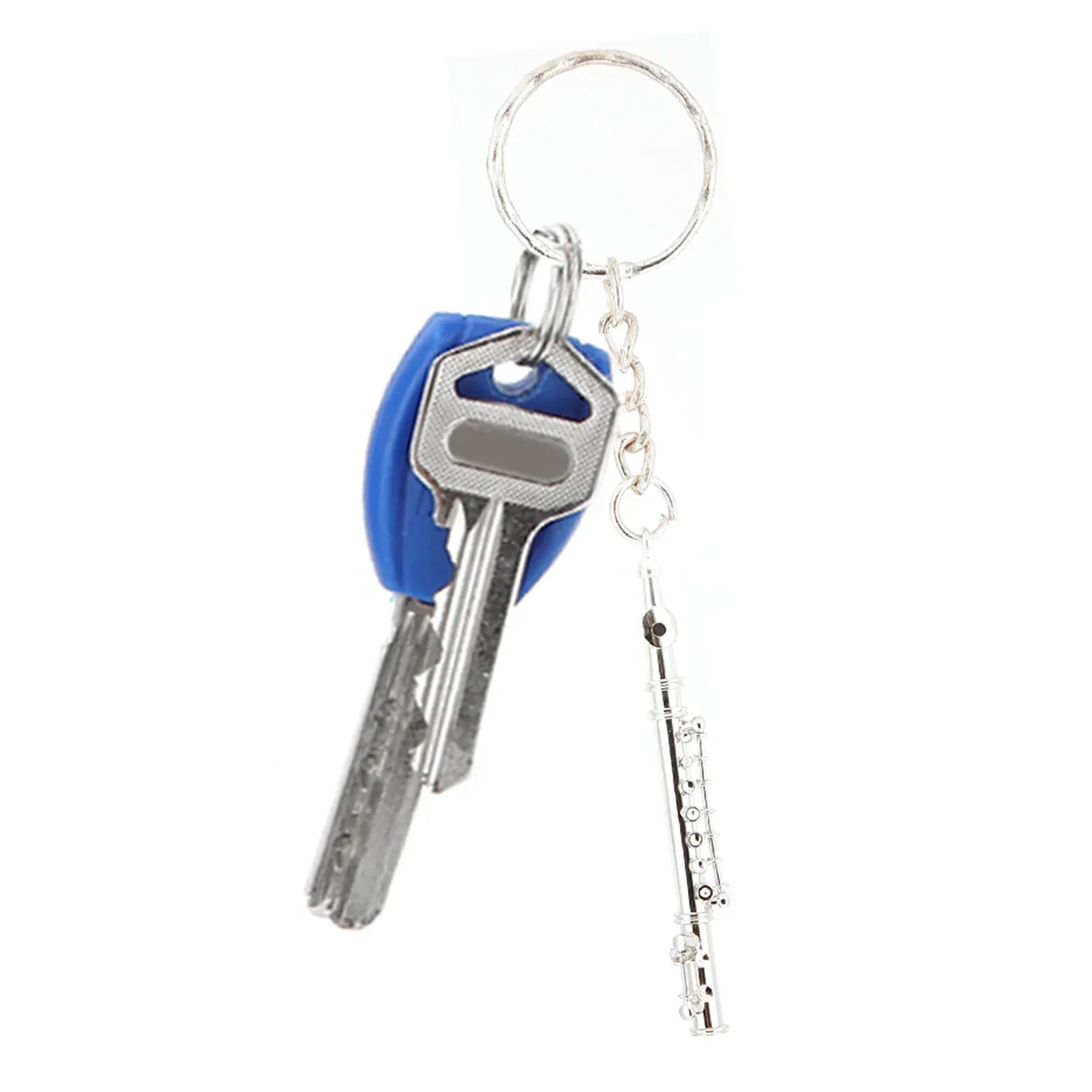 Silver Flute Keychain Metal Key Ring Gift Decoration Mini Musical Instrument Ornaments