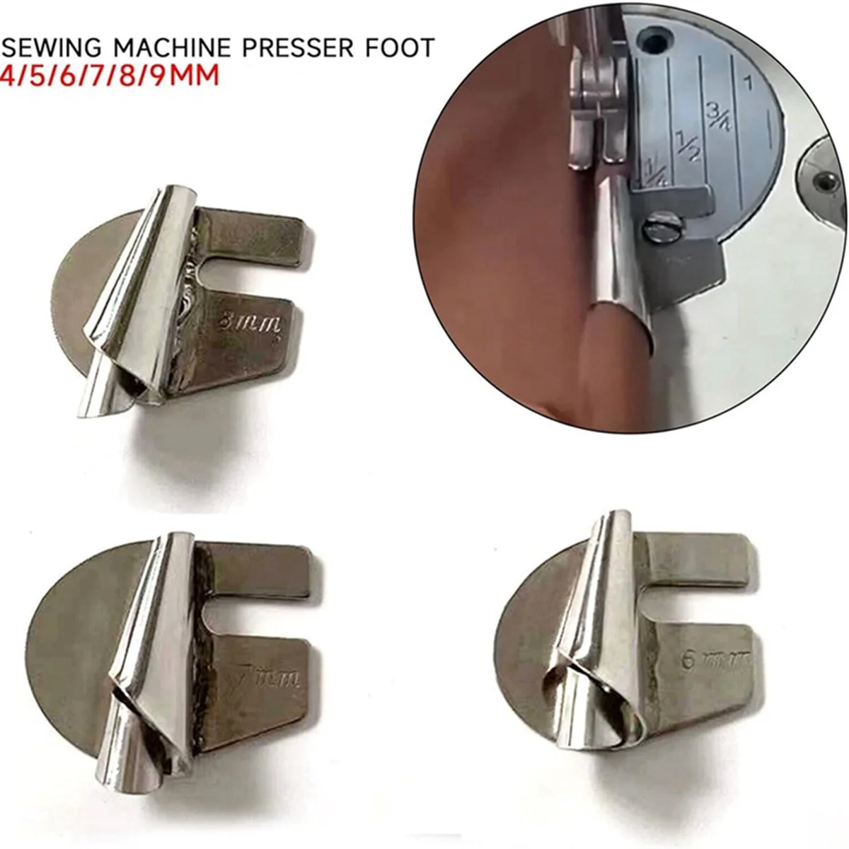Piegatrice a spiraleSet di piedi per orlatore arrotolato per cucire universalePiede per orlatore per macchina da cucire4-9mm di larghezza arrotolato