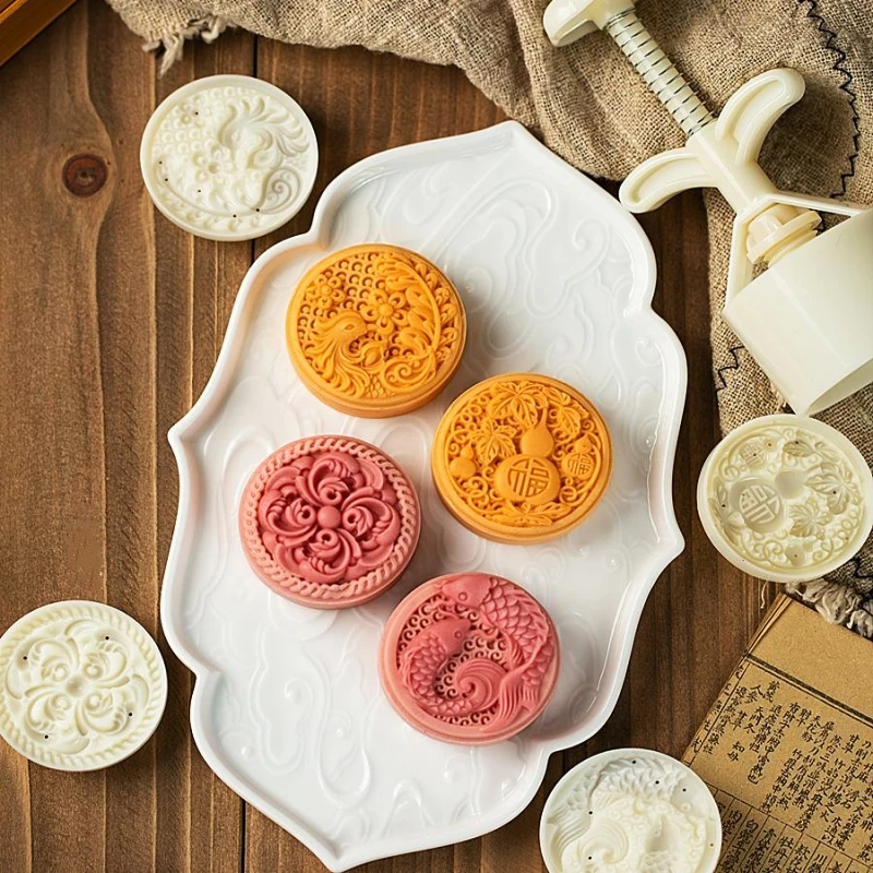 75g Chinese Style Mooncake Mold Hand Press Cake Mold Fish Phoenix Mid-Autumn Festival Pastry Mold Cake Decoration Baking Tools