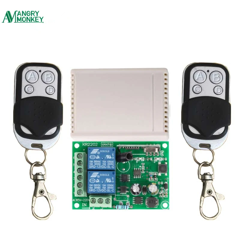 433Mhz Universal Wireless Remote Control Switch AC 85V 250V 2 Channel Receiver Switch and RF 433 Mhz 4 Keys Remote Control