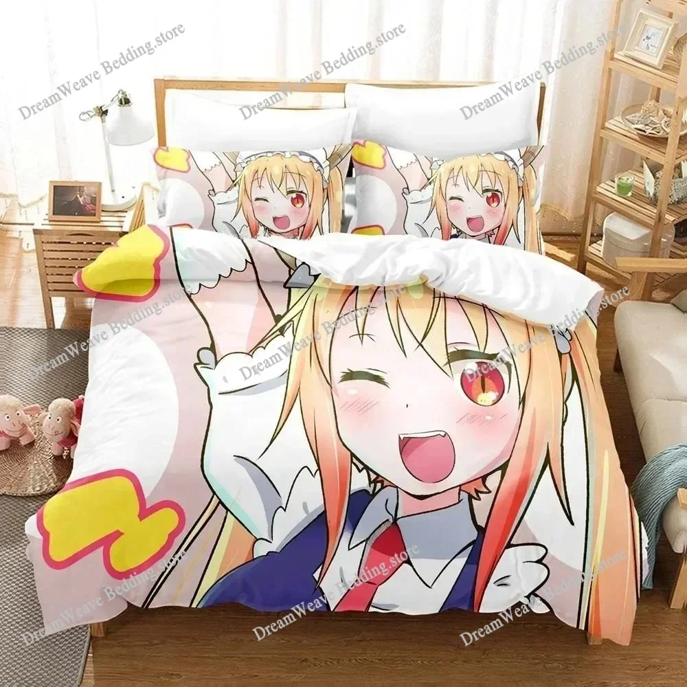 

3D Kawaii Girl Miss Kobayashi's Dragon Maid Bedding Set Anime Set Adult Kid Bedroom Duvet Cover Sets Home Textiles Luxury Gift